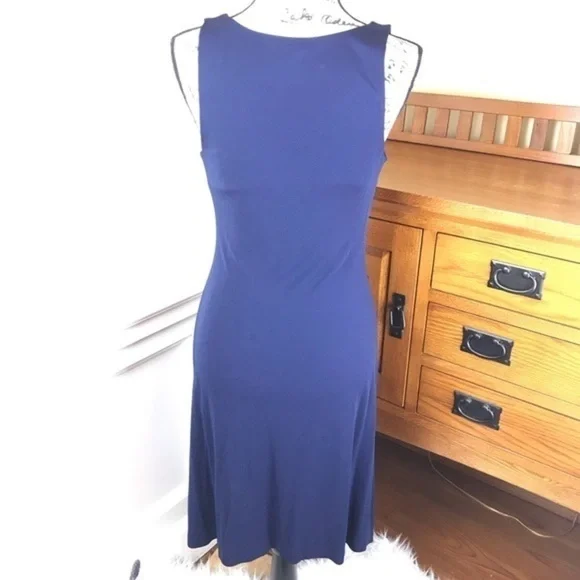 Ralph Lauren Navy Blue Rayon Blend Medium Dress - Picture 4 of 5